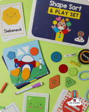 Load image into Gallery viewer, Shape Sort & Play Set with Flashcards – Learn Shapes in 4 Languages