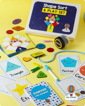Load image into Gallery viewer, Shape Sort & Play Set with Flashcards – Learn Shapes in 4 Languages