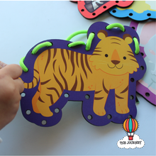 Load image into Gallery viewer, Zoo Animals Wooden Lacing Boards