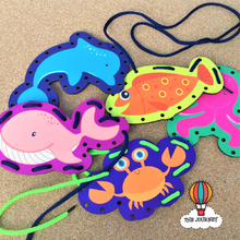 Load image into Gallery viewer, Sea Animals Wooden Lacing Boards