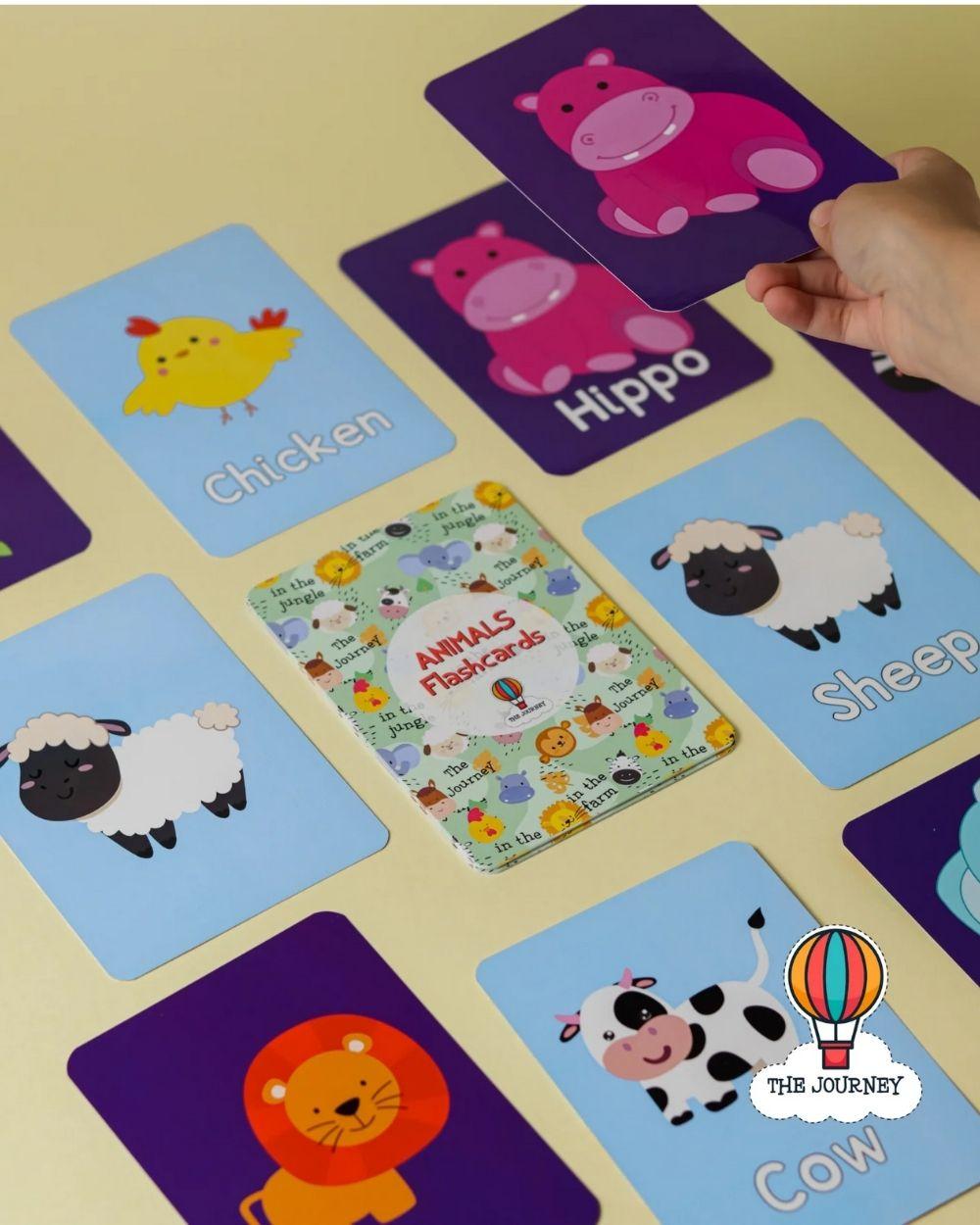 Animal Flashcards Set 4 Languages - Arabic English French German - High Contrast Toddler Learning - The Journey Egypt - Vibrant Colours