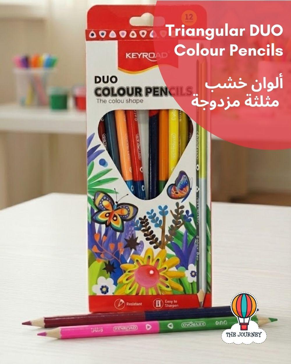 Pack of 12 Keyroad DUO colour pencils model KR971281, showing double-ended tips with 24 different colours and triangular barrels.