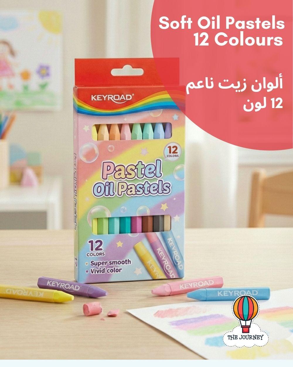Keyroad soft oil pastels packaging with colorful pastels on a table