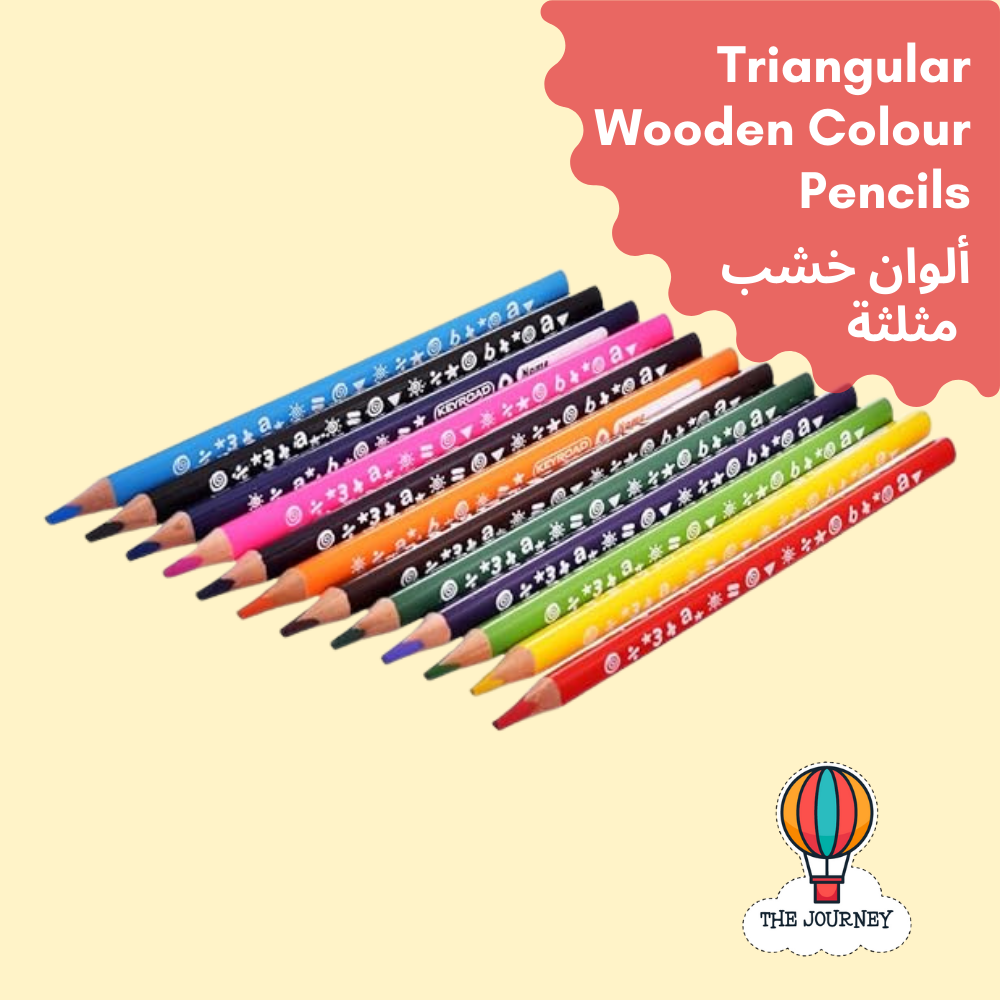 Pack of 12 Keyroad triangular colour pencils model KR971273, featuring an ergonomic three-sided shape for easy grip and vibrant colours.