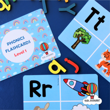 Load image into Gallery viewer, 3 Picture Phonics Cards with Wooden Letters
