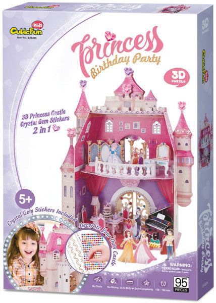 Princess Birthday Party (95 Pcs + 3D Princess Castle Crystal Gem Stickers 2 Cubic Fun In 1)